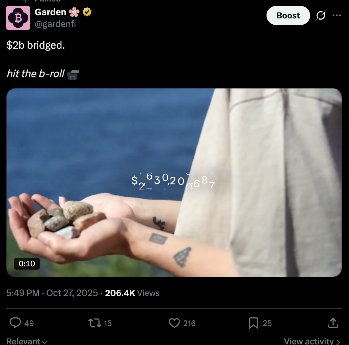 Garden post reading $2b bridged, 206.4K views